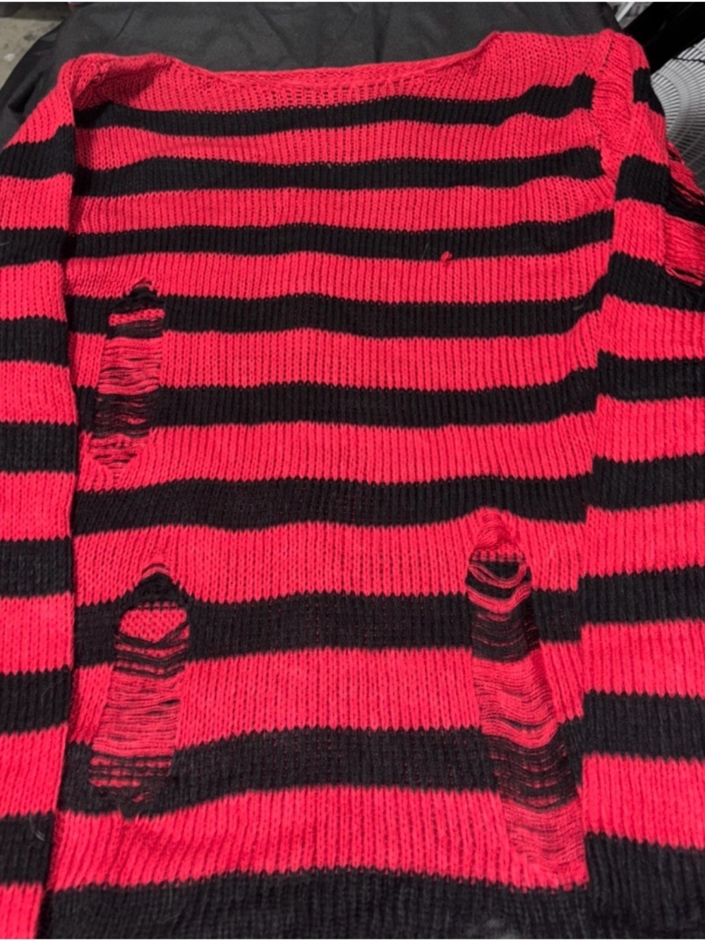 SHEIN Red and Black Striped Knit Sweater (Curve)
